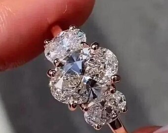 2 CT Oval Cut Lab Grown Diamond Engagement Ring, Three Stone Moissanite Ring, 14K Solid Gold  Anniversary Ring, Promise Ring For Woman.
