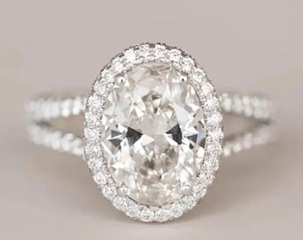 3 CT Oval Cut Lab Grown Diamond Engagement Ring, Hidden Halo Moissanite Diamond Ring, 14K Gold Halo Bridal Ring, Anniversary Promise Ring.