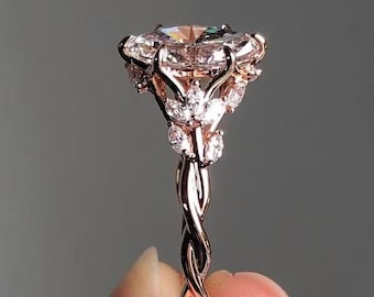 2 CT Marquise Cut Lab Grown Diamond Engagement Ring, Floral Vintage Moissanite Diamond Ring, 14K Solid Gold Leaf Design Wedding Ring For Her