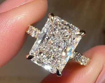 2.5 CT Radiant Cut Lab Grown Diamond Engagement Ring, Hidden Halo Moissanite Diamond Ring, 14K Solid Gold Pave Band Ring, Anniversary Ring.