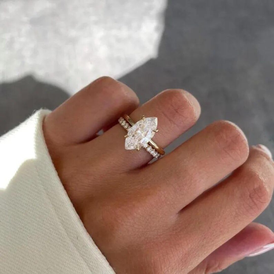 2 CT Marquise Cut Lab Grown Diamond Bridal Ring Set, Full Eternity ...