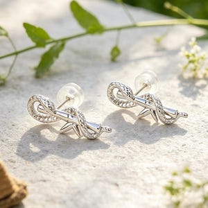 Unique Art Nouveau Snake Bamboo Stud Earrings, Hypoallergenic Dual Tone Plated Copper Statement Earrings Gift For Women Girlfriend