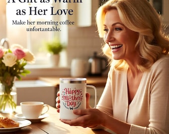 Tazza termica da 440 ml con cuore floreale, ideale per la festa della mamma e per la mamma migliore del mondo.