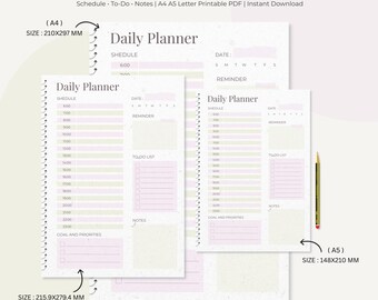Minimal Pastel Daily Planner, Schedule To Do List (A4 A5 Letter)