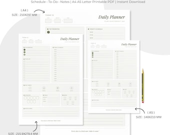 Minimalist Sage Green Daily Planner, Undated Productivity Schedule (A4, A5 and US LETTER PDF)