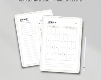 2026 Monthly Planner Printable PDF | Minimal Calendar | A4 A5 Letter & Half Letter | Digital Download