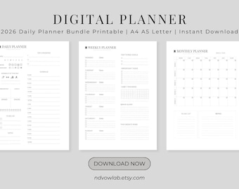 Minimalist Daily, Weekly, Monthly Planner Bundle | Undated Clean PDF (A4, A5, Letter) | Instant Download
