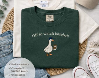 Camiseta divertida de béisbol con bordado de ganso, camiseta para ir a ver un partido de béisbol, camiseta linda de café con pato, camiseta para el día del partido, regalo para él/ella