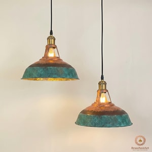 Vintage Copper Pendant Light – Handmade Patina Brass Lamp – Industrial Rustic Ceiling Light – Moroccan Hanging Lamp – Kitchen Island Lightin