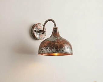 Aplique de pared rústico de cobre – Lámpara de pared exterior vintage con pátina hecha a mano
