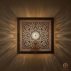Bronze Brass Wall Sconce – Handmade Rectangle Flush Mount Light Fixture