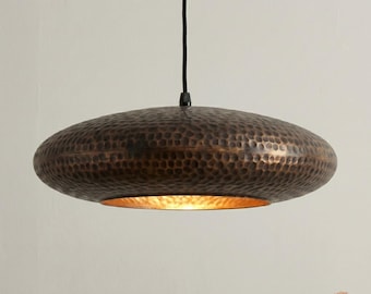 Handmade Brass Pendant Lamp – Hammered Finish with Natural Patina – Vintage Moroccan Hanging Light – Rustic Ceiling Lighting