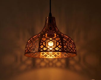 Lámpara colgante geométrica de cobre hecha a mano, lámpara colgante marroquí calada, lámpara rústica de cobre para isla de cocina.