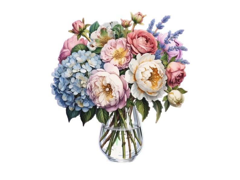 19 PNG Watercolor Flower Bouquet Clipart: Vase & Flower Set (digital ...