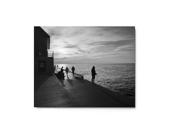 Black and White Metal Print: Grand Haven Lighthouse, Michigan Coastal Art