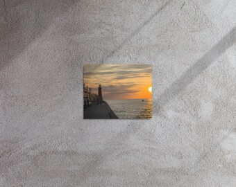 Luminescent Aluminum Metal Print: Lighthouse Sunset Wall Art