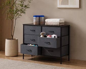 Mesita de noche moderna de 6 cajones, cómoda de tela con almacenamiento, organizador de mesilla de noche, armario de almacenamiento para dormitorio, mueble para espacios pequeños