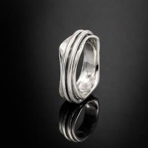 Sterling Silver Wave Spinner Ring, Minimalist Fidget Band, Modern Artisan Jewelry