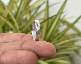 Handmade Hammered 925 Sterling Silver Ring: Unisex Rustic Band