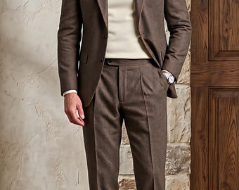 Classic Textured Brown 2-Piece Suit | Designer Groom & Luxury Formal Wear