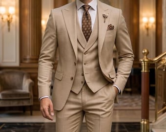 Classic Beige Formal Suit for Men  Bespoke Wedding Outfit  Stylish Business & Event Wear