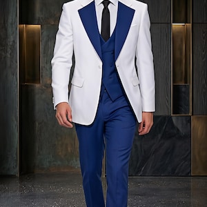 dress gold white black blue Light Grey Suit & Royal Blue Tie