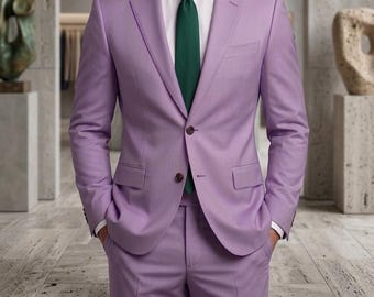 Traje de dos piezas color lavanda para hombre – Ropa formal moderna de corte ajustado