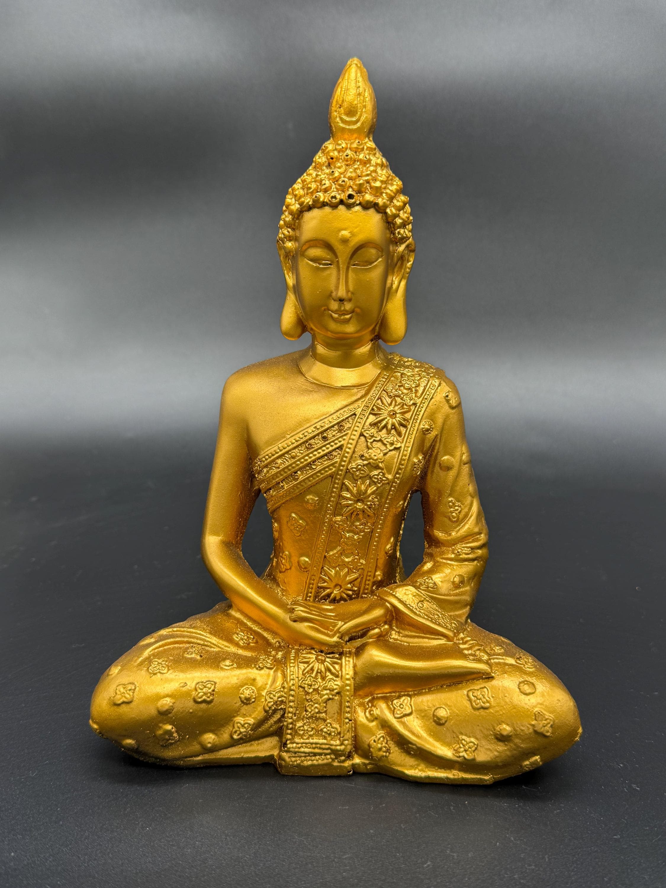 24K Gold Color Buddha Statue, Meditation Figurine, Zen Home Decor