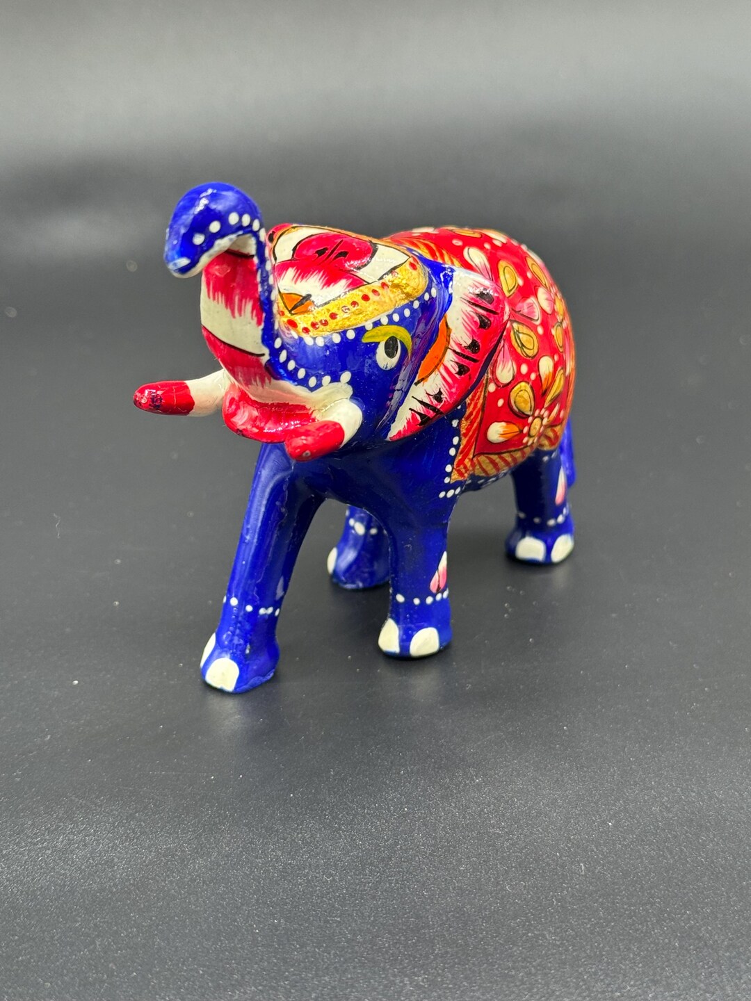 Hand Painted Indian Elephant Figurine, Colorful Wooden Animal Sculpture ...
