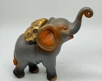 Decorative Elephant Figurine – Grey & Gold Animal Accent, Unique Handmade Style Gift