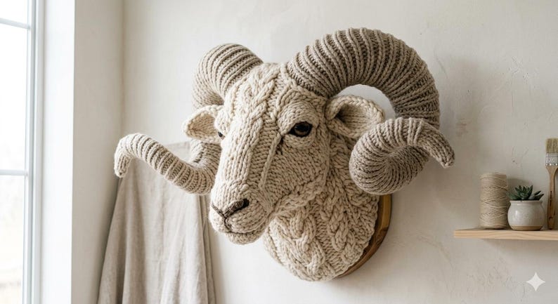 Giant Ram Head Knitting Pattern – Large Textured Wall Decor (PDF ...
