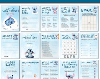 STITCH 20 baby shower games set | Lilo and Stitch Fun Printable Activities for mom to be party | Instant Download