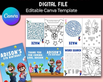 Super Mario Mini Activity Book | Printable Party Favour coloring Foldable Book Worksheets | Instant Download