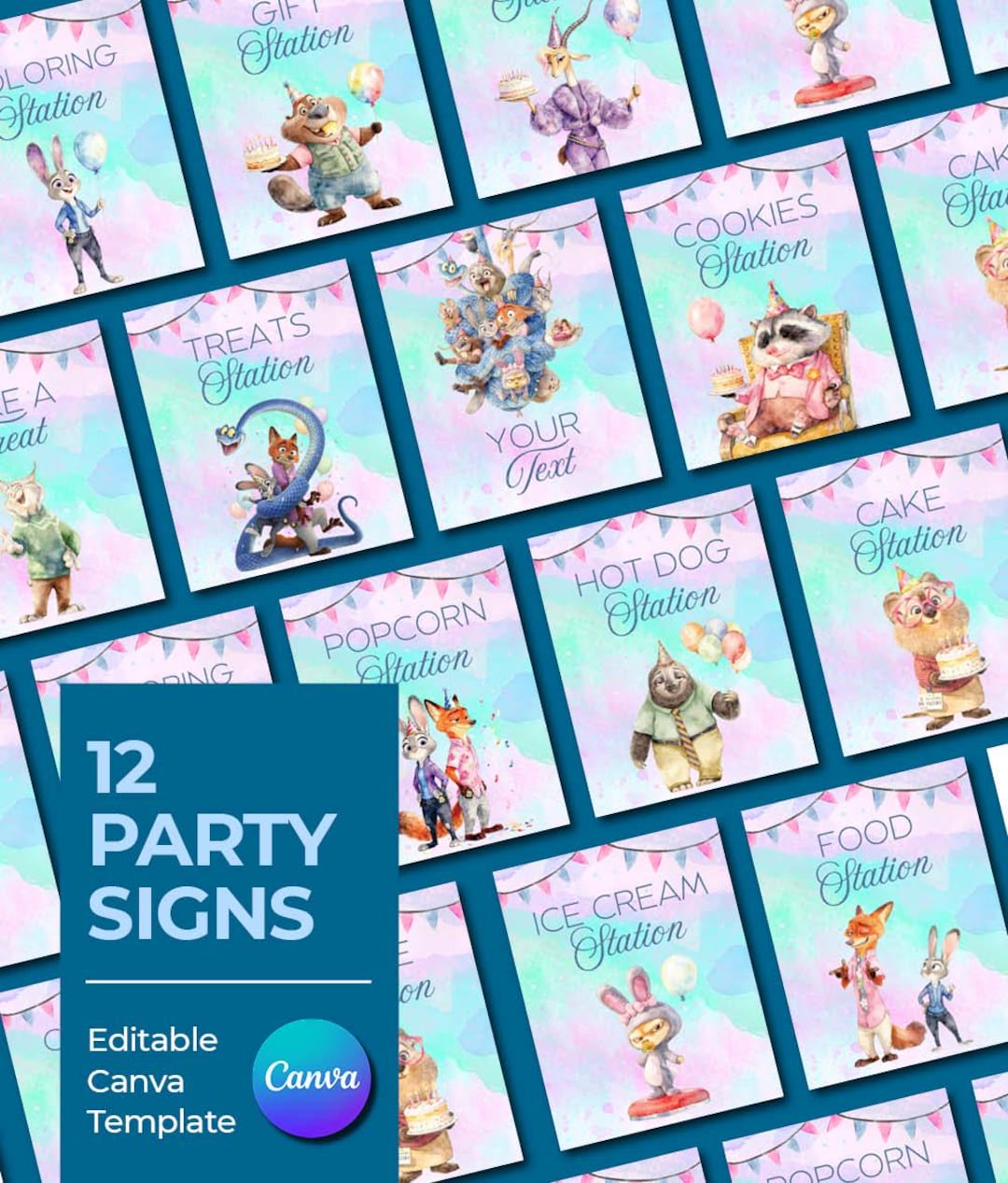 EDITABLE TEXT Zootopia 2 Party Signs | Birthday Favor | Food Poster ...