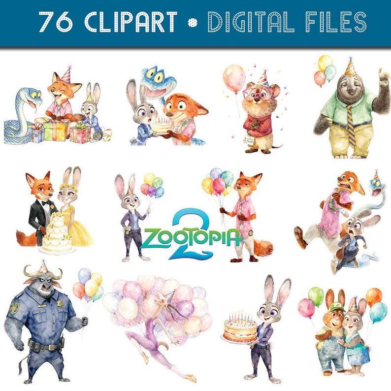 76 Zootopia 2 Clipart PNG Watercolor Characters | Judy Hopps, Nick ...