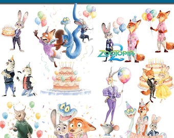 76 Zootopia 2 Clipart PNG Watercolor Characters | Judy Hopps, Nick Wilde Birthday Party Decoration | Instant Download