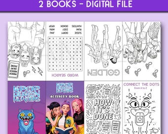 Mini libro de actividades de K-Pop Demon Hunter / Libro para colorear imprimible y plegable para recuerdos de fiesta / Descarga instantánea