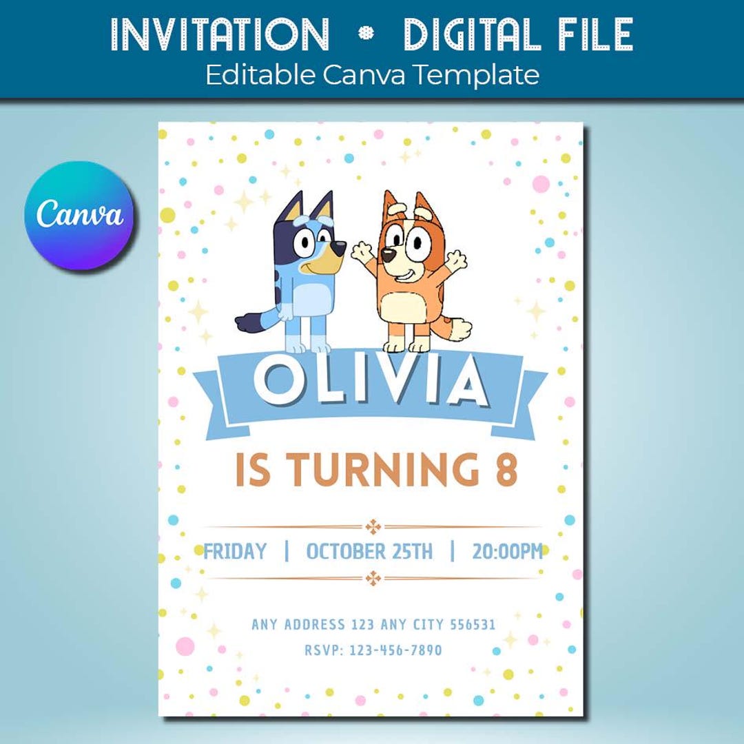 Blue Dog Birthday Invitation | Party Bingo Blue Puppy Invite | Canva ...