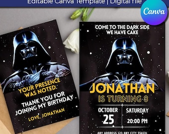 Star Wars invitation and thank you card | Darth Vader JEDI birthday invite | Instant Download