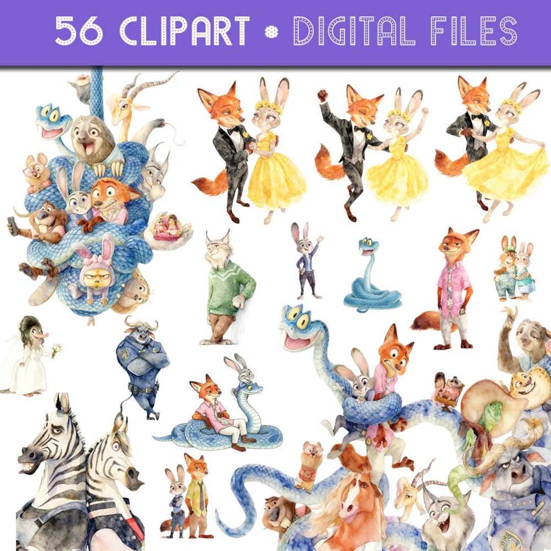 56 Zootopia 2 Clipart PNG Watercolor Characters | Judy Hopps, Nick ...