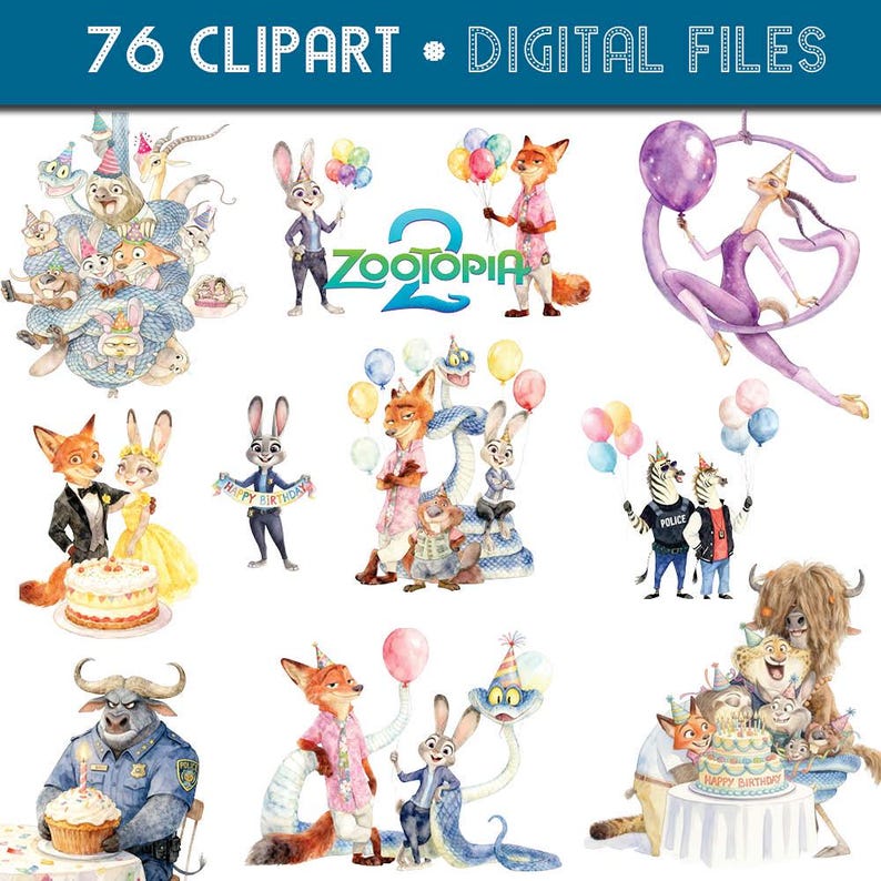 76 Zootopia 2 Clipart PNG Watercolor Characters | Judy Hopps, Nick ...