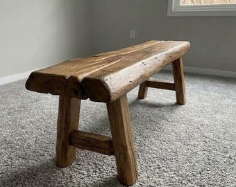 Banco rústico de roble – Banco de madera hecho a mano