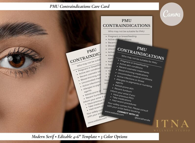 PMU Contraindications Card Template 4x6 Editable Canva Form Permanent ...