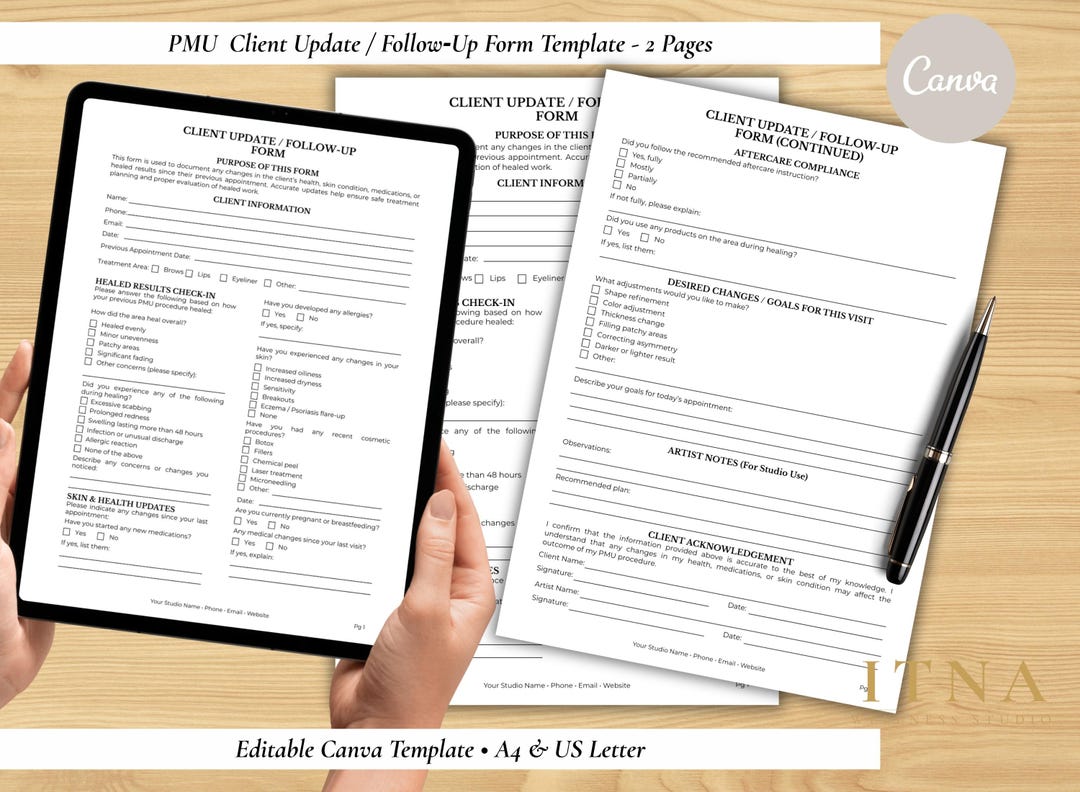 Client Update Questionnaire Client Update Follow‑up Form - PMU Touch‑up Form, Editable Canva ...