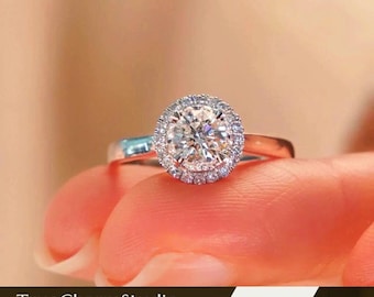 925 Sterling Silver Crystal Ring Adjustable Women’s Jewellery, Round Shine Gift for Her UK