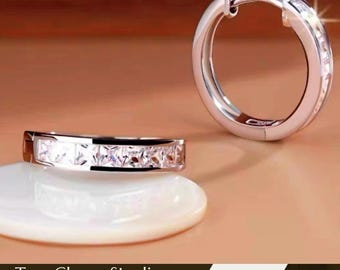 925 Sterling Silver Huggie Hoop Clip Stone Earrings Womens Girls Minimalist Everyday Jewellery Gift