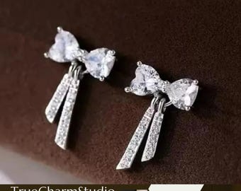 925 Sterling Silver Crystal Bow Stud Bow Earrings Jewellery Women Girls Gift UK