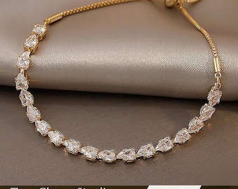 Luxe geometrische vierkante strass armband verstelbare bruiloft sieraden