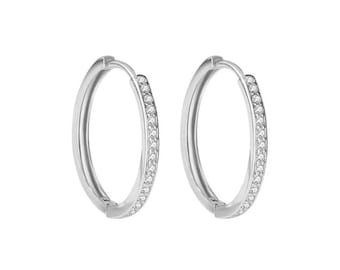 Sterling Silver Crystal Hoop Earrings, Dainty Huggie Earrings, Minimalist Jewelry Gift