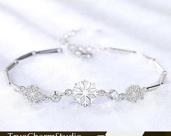 925 Sterling Silver Crystal Snowflake Bracelet for Women | Christmas Gift Jewelry